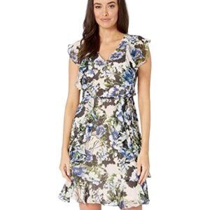 Tommy Hilfiger Carmen Floral Chiffon Flutter Sleeve Mini Dress Sz 6